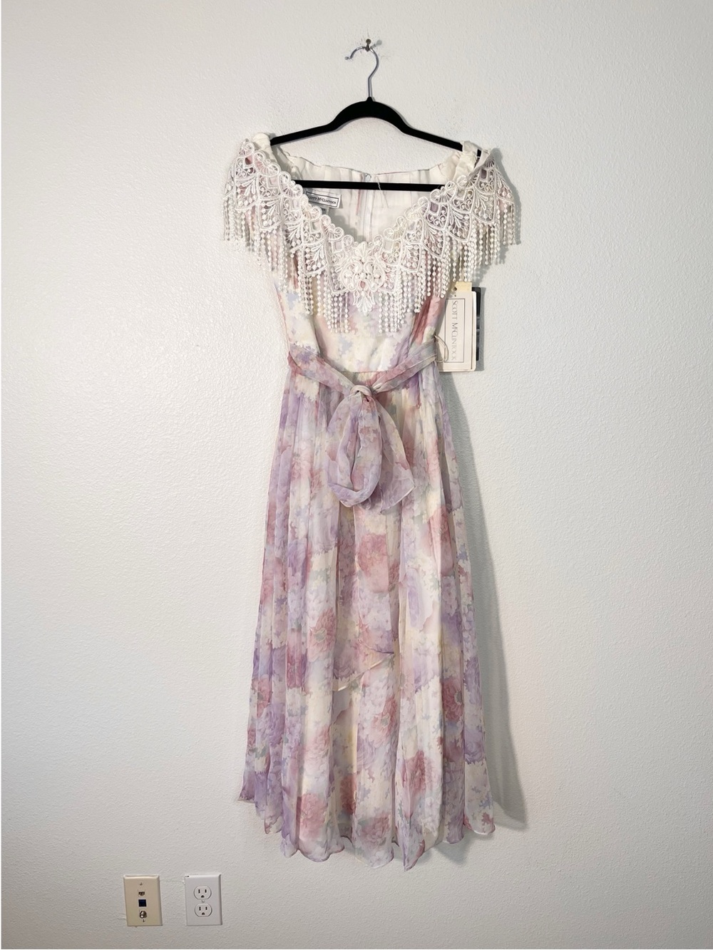 VTG Scott McClintock Pastel Floral Lace-Trim Dress Size 4 Cottagecore Fairy NEW
